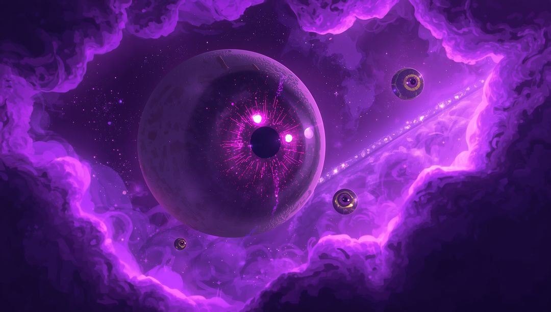 Celestial Sphere and Orbs in Surreal Cosmic Nebula