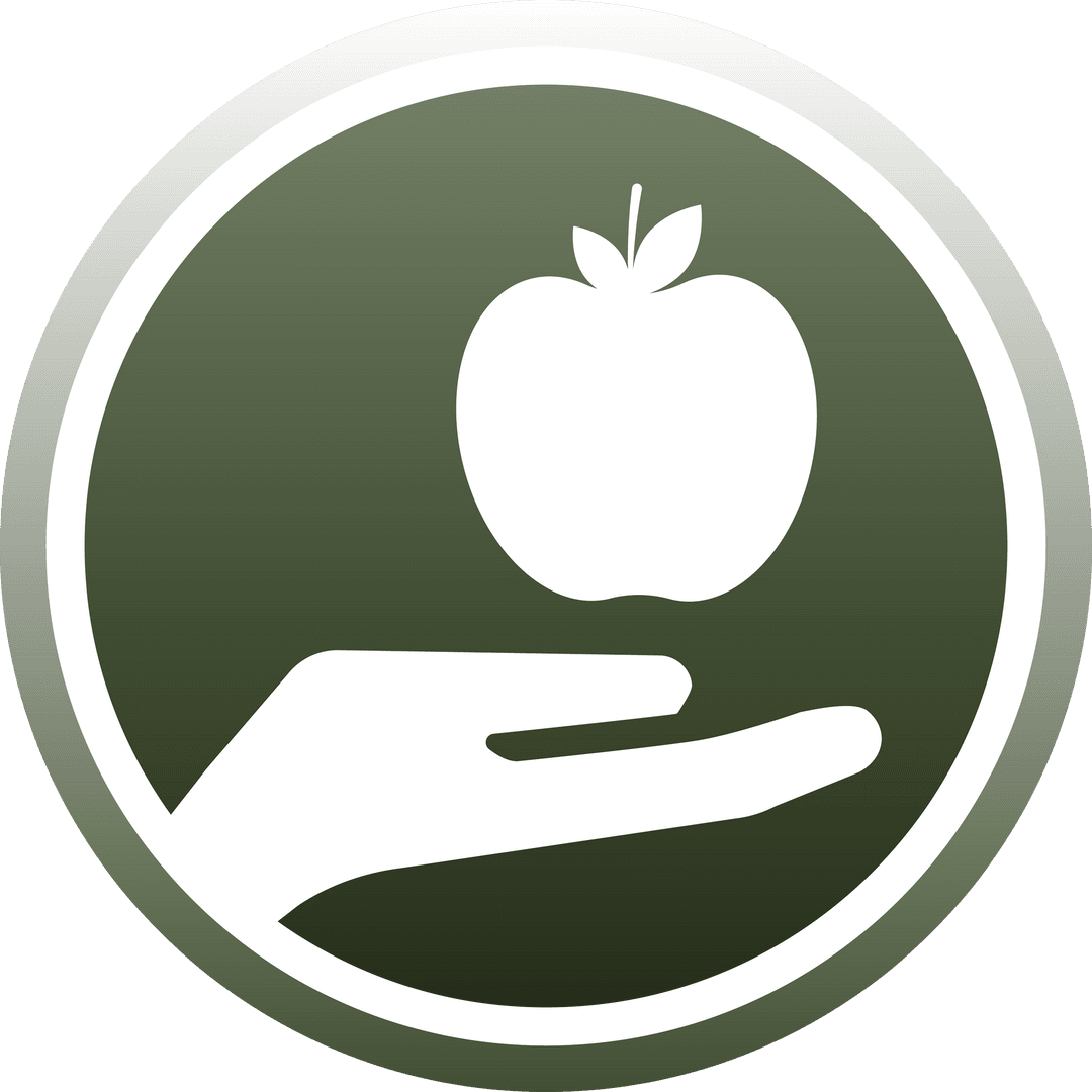 Transparent Apple and Hand Icon Over Green Circle
