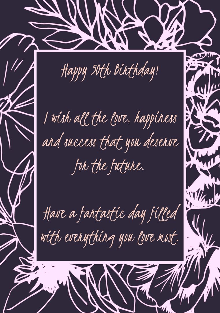 Happy 50th Birthday Greeting with Floral Pattern on Black Background - Download Free Stock Templates Pikwizard.com