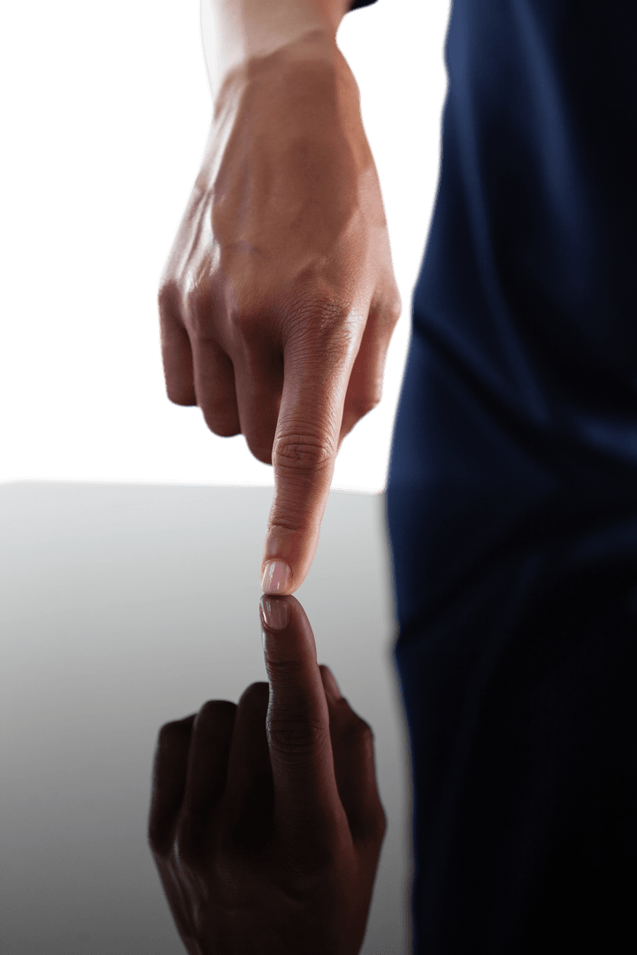 Businesswoman's Hand Touching Invisible Screen with Transparent Reflection