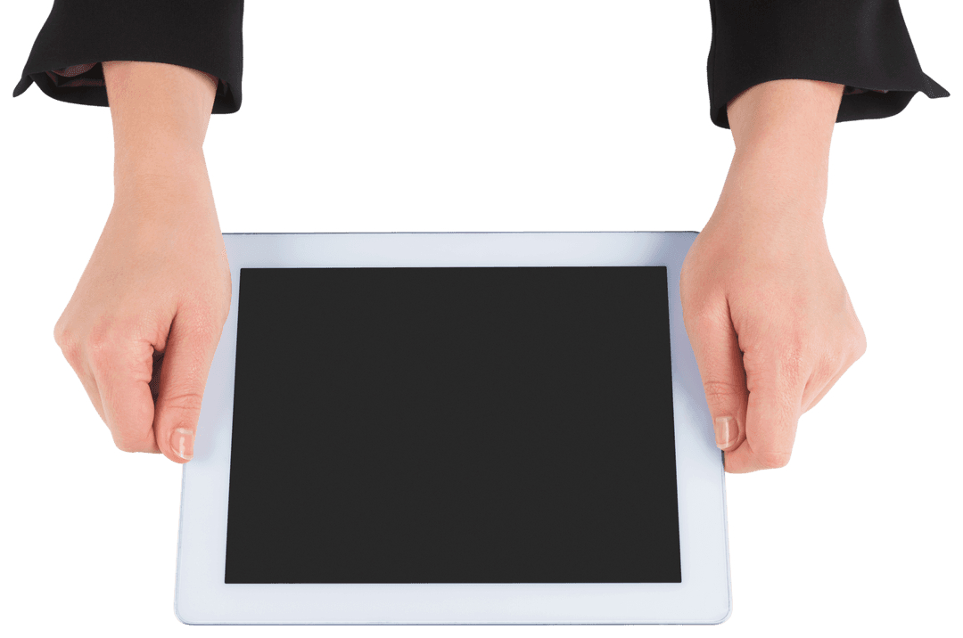 Businesswoman Holding Tablet with Blank Screen on Transparent Background