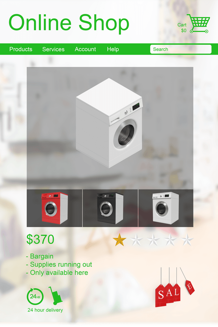 Transparent Online Shop Display Washing Machines Promo