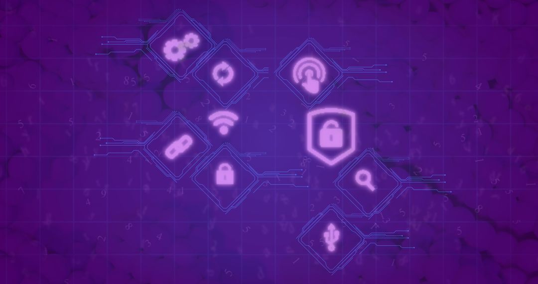 Digital Security Technology Icons on Purple Background