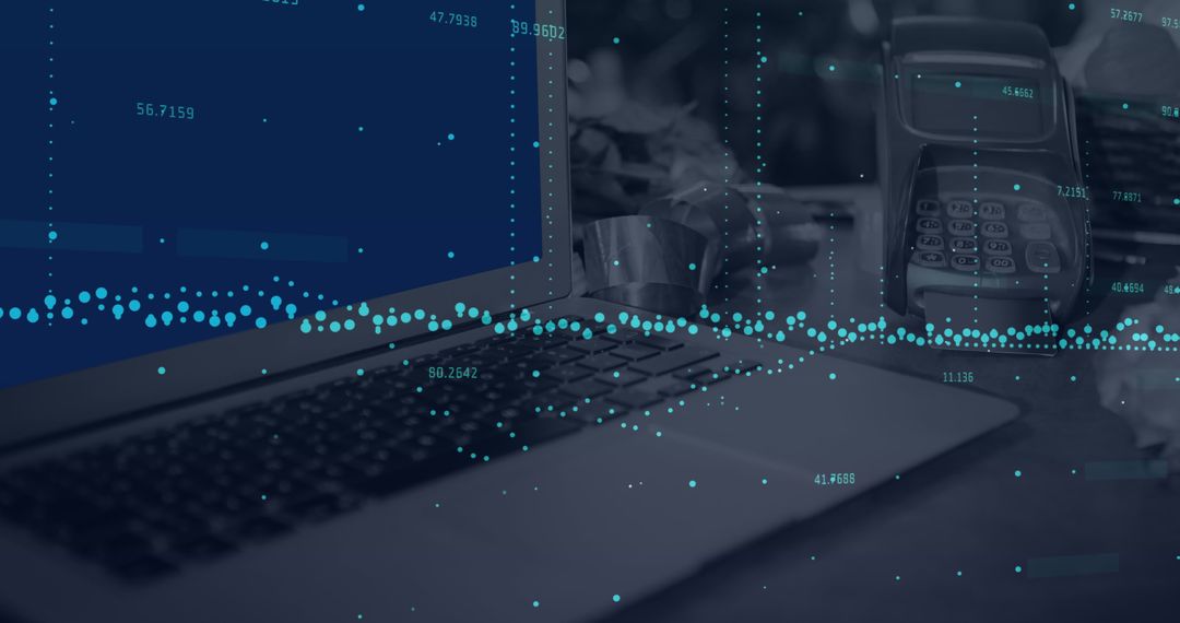 Financial Data Processing Overlapping Laptop and Payment Terminal