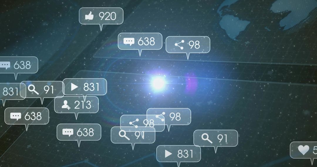 Floating Social Interaction Icons Over Digital Network Grid