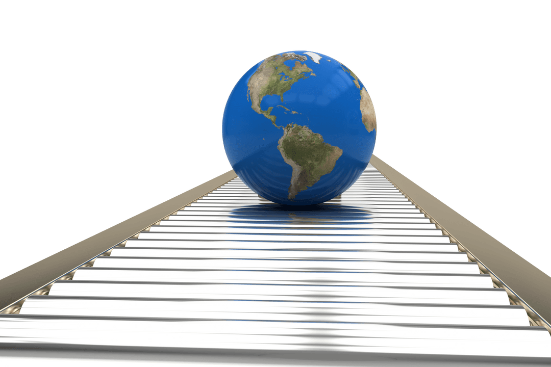Transparent Earth Globe on 3D Conveyor Belt Path