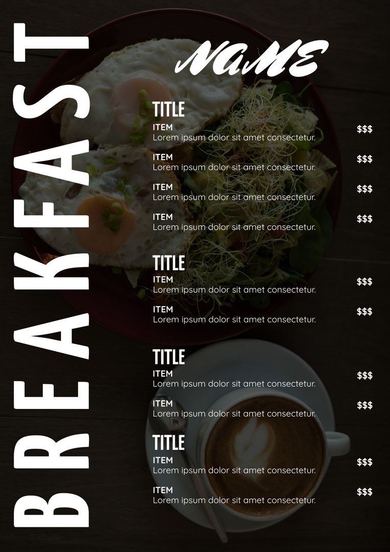 Breakfast Menu Layout with Tempting Delicious Meal Design - Download Free Stock Templates Pikwizard.com