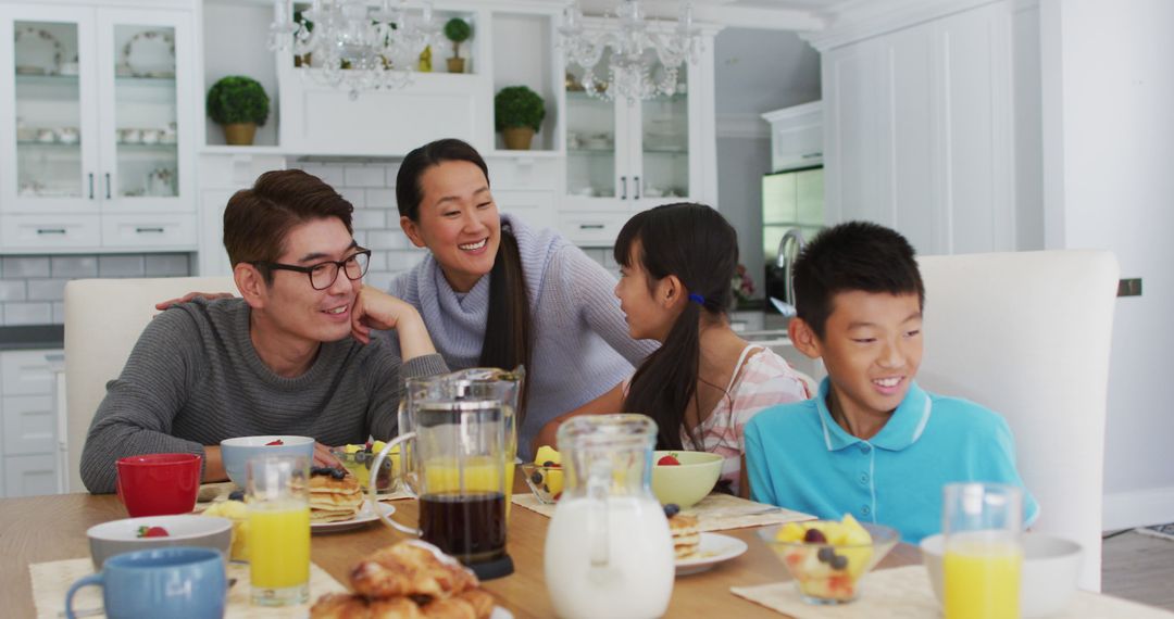 Happy Family Taking Selfie During Breakfast at Home