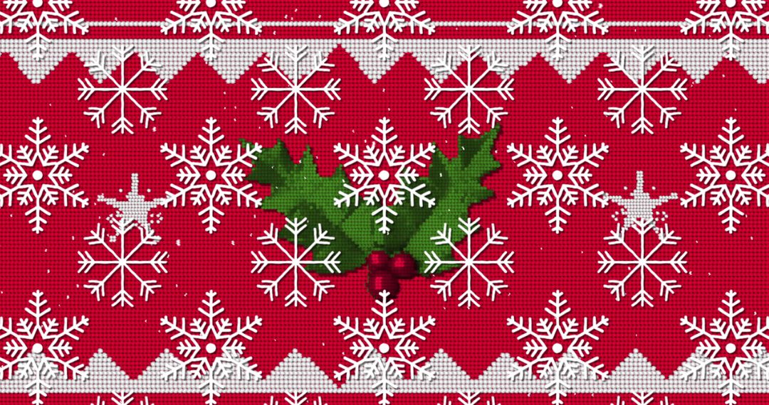 Festive Red Knit Pattern with Snowflakes and Holly Design