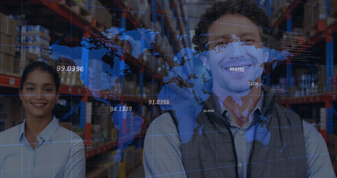 Global Logistics Network with Warehouse Workers and Data Overlay