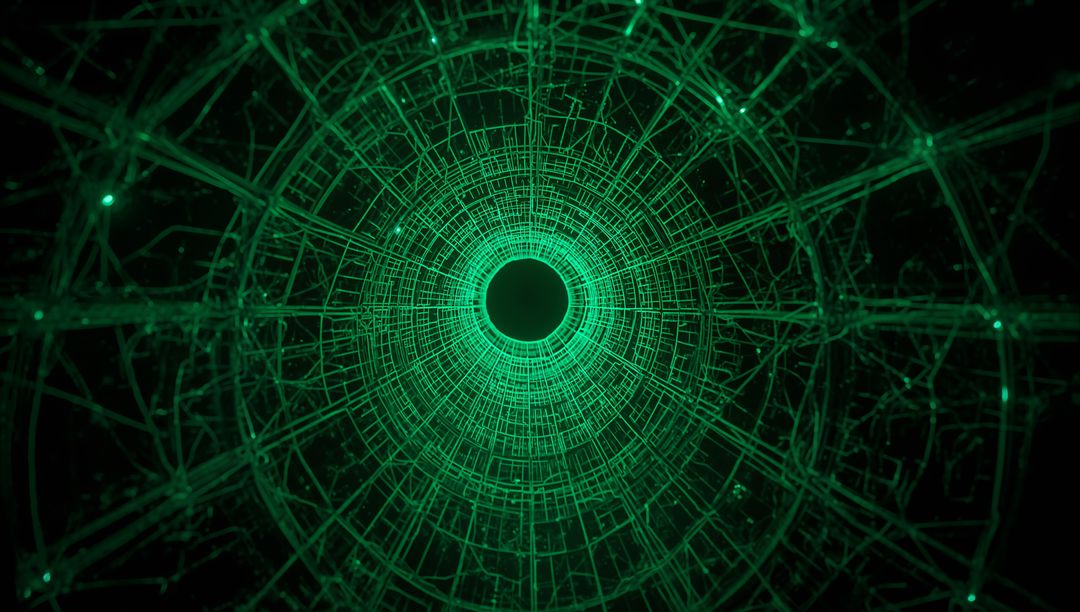 Futuristic Green Wireframe Tunnel with Central Void