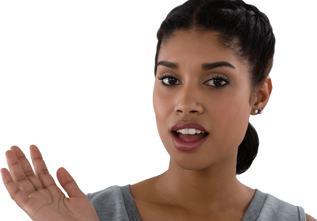 Transparent Portrait of Woman with Dark Hair Expressive Gesture