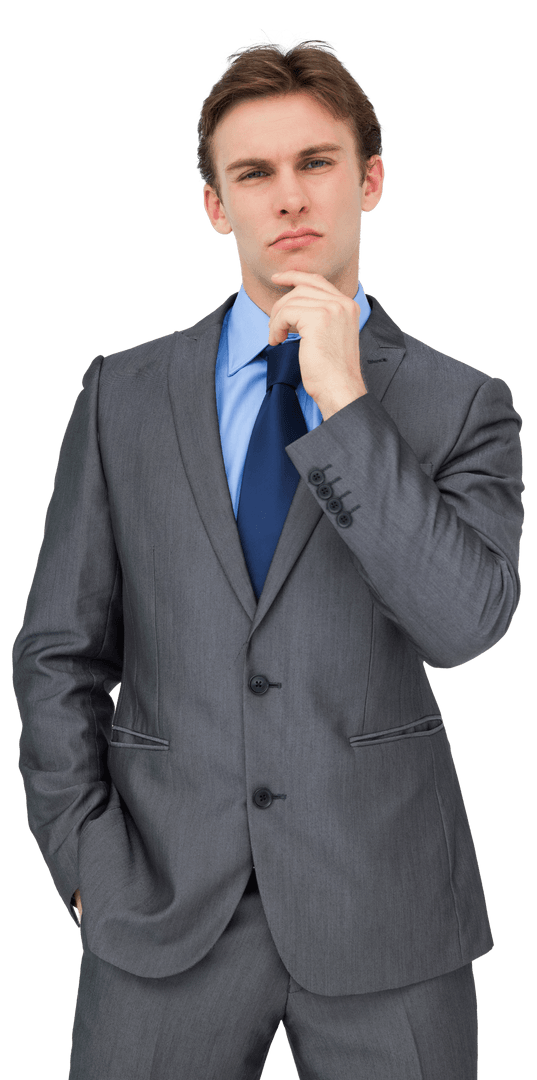 Confident Businessman in Thought on Transparent Background