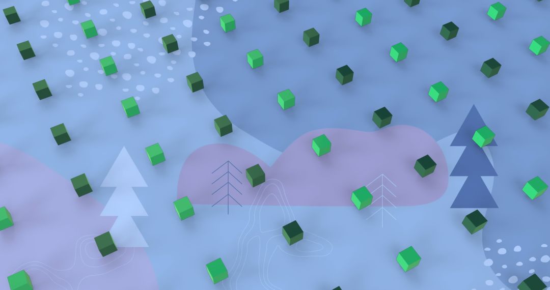 Abstract Green 3D Cubes on Blue Background with Holiday Theme