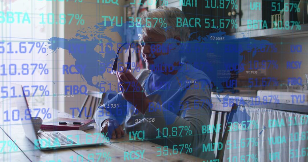 Senior Woman Analyzing Stock Market Data at Home