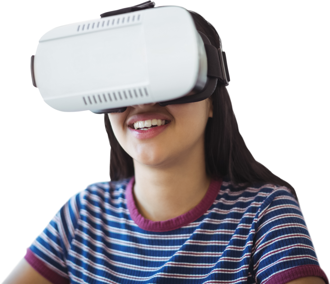 Smiling Woman Using VR Headset Transparent Background - Download Free Stock Images Pikwizard.com