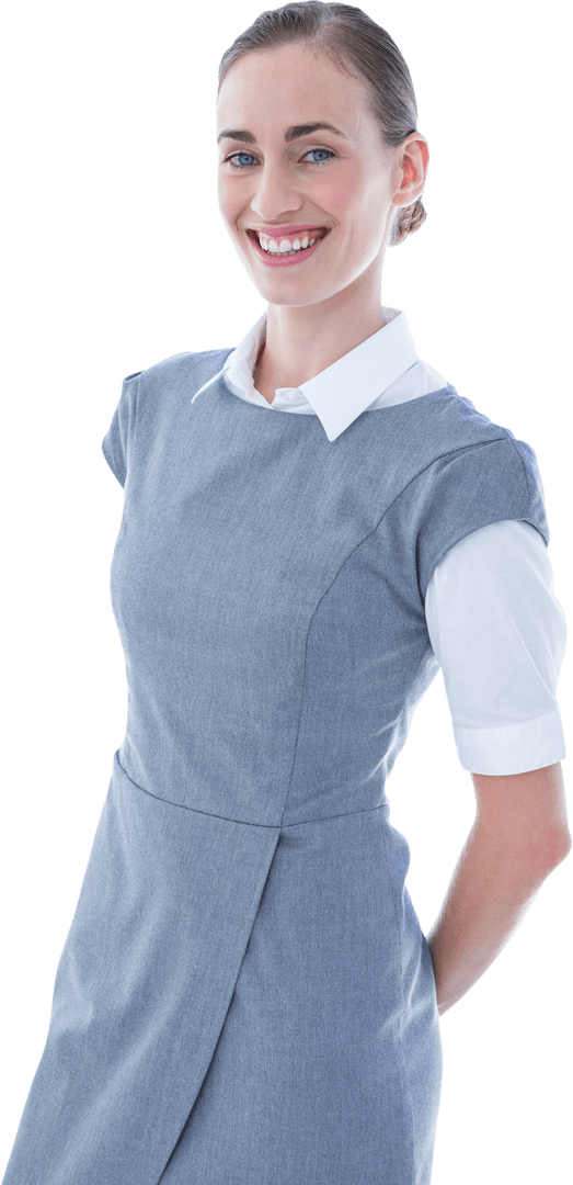 Transparent Businesswoman Smiling in Professional Attire