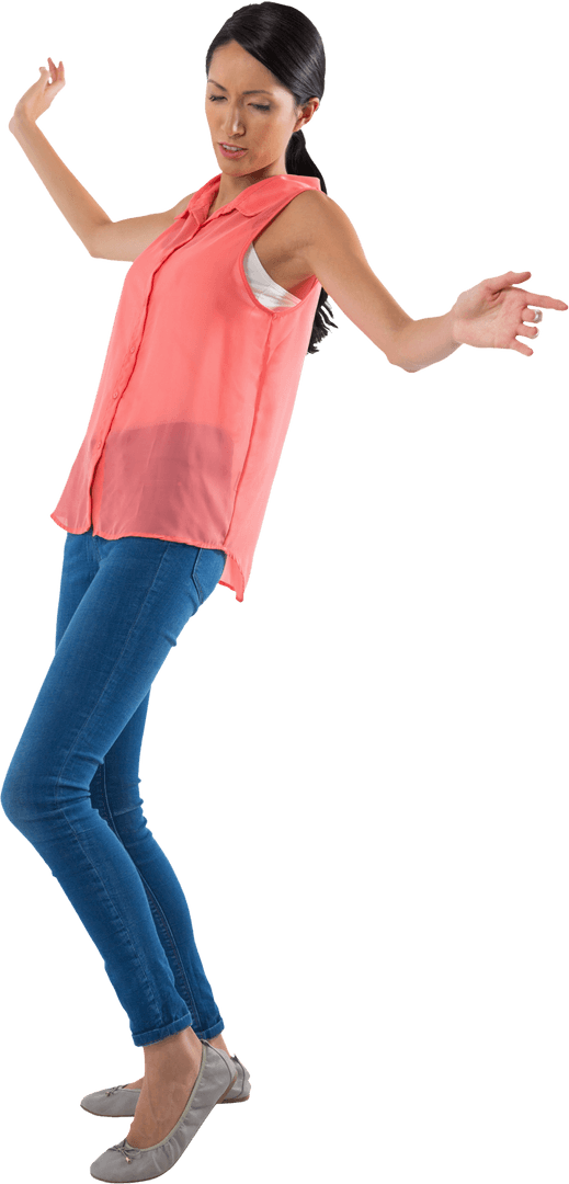 Caucasian Woman Balancing Motion on Transparent Background