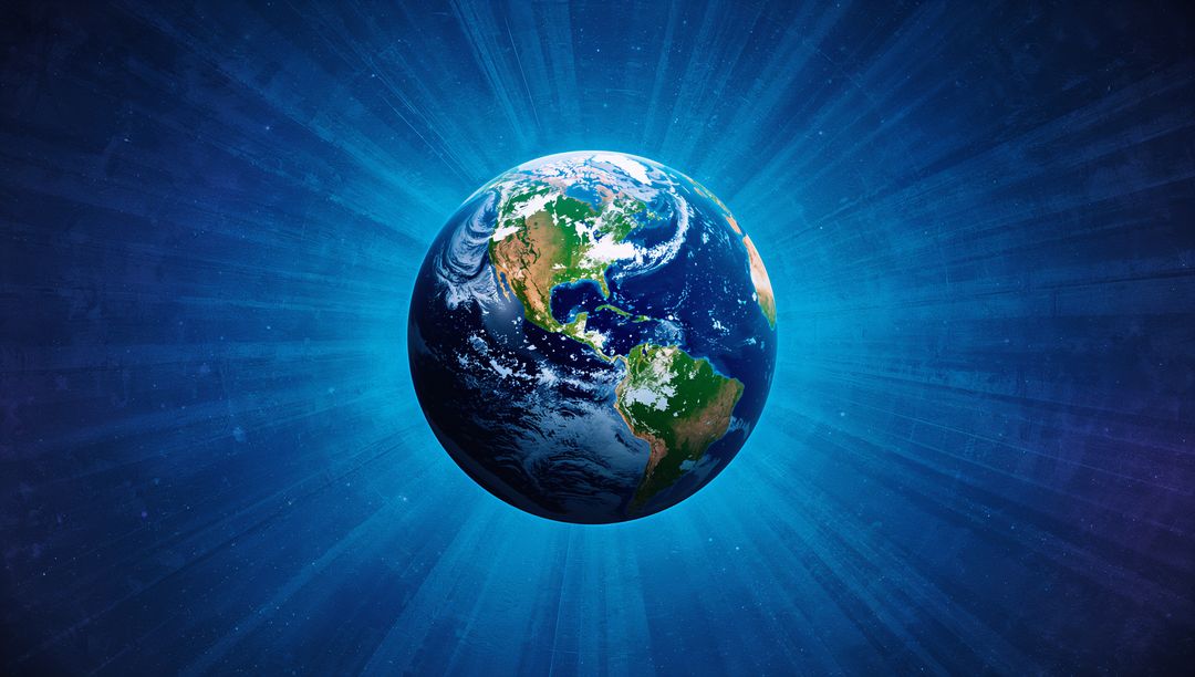 Glowing Planet Earth in Cosmic Outer Space with Radiant Light and Stars