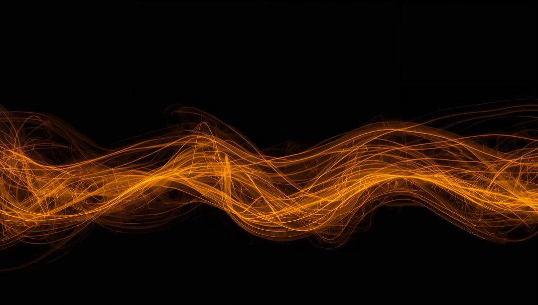 Weaving Orange Light Ribbon Flowing Across Black Backdrop Dynamic Neon Motion and Energy
