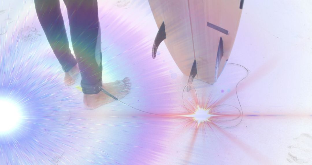 Surfer Walking with Light Effects on Beach