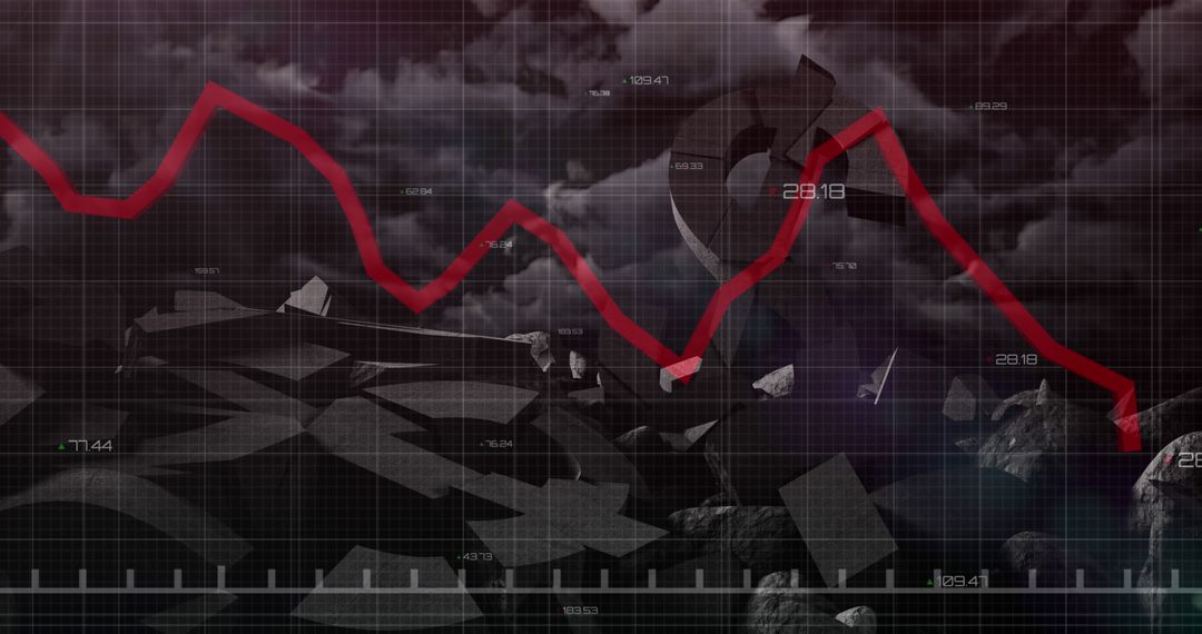 Crumbled Dollar Sign and Declining Graph Indicate Economic Challenges