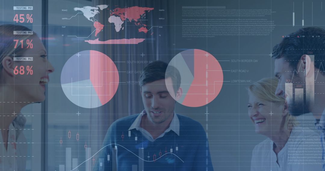 Business Analytics Meeting with Diverse Team and Global Data Projections