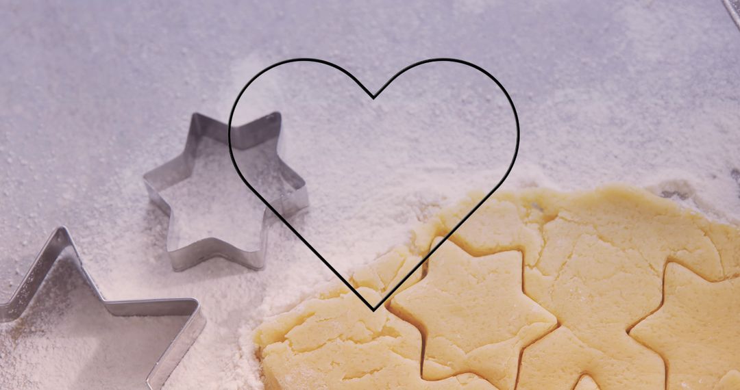 Heart and Star-Shaped Cookie Dough on Floured Surface