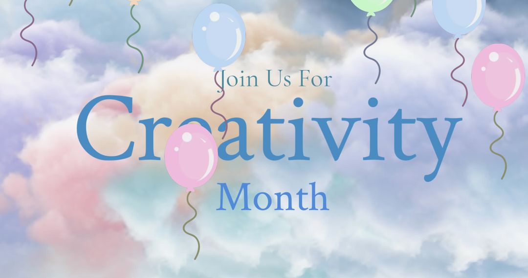 Creative Month Celebration Invitation with Balloons Over Cloudscape