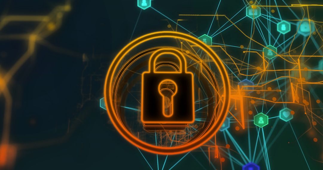 Futuristic Padlock Symbolizing Cybersecurity in Digital Network