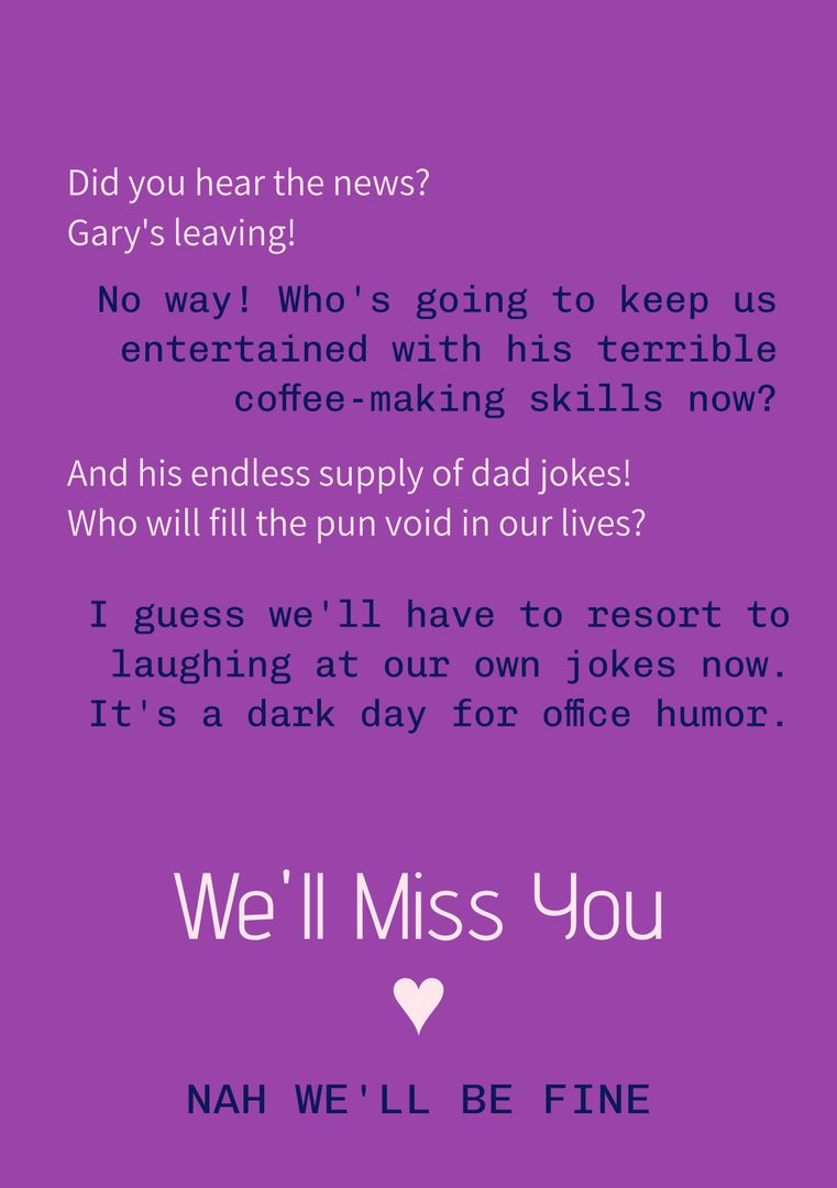 Humorous Farewell Message for Colleague Leaving Job - Download Free Stock Templates Pikwizard.com