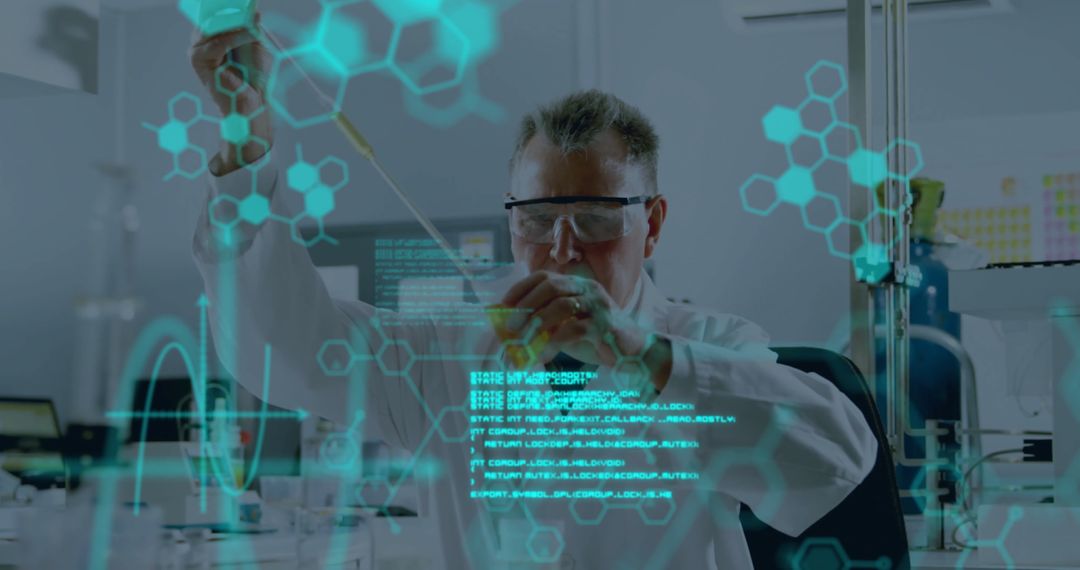 Scientist Analyzing Data in Modern Laboratory with AR Technology