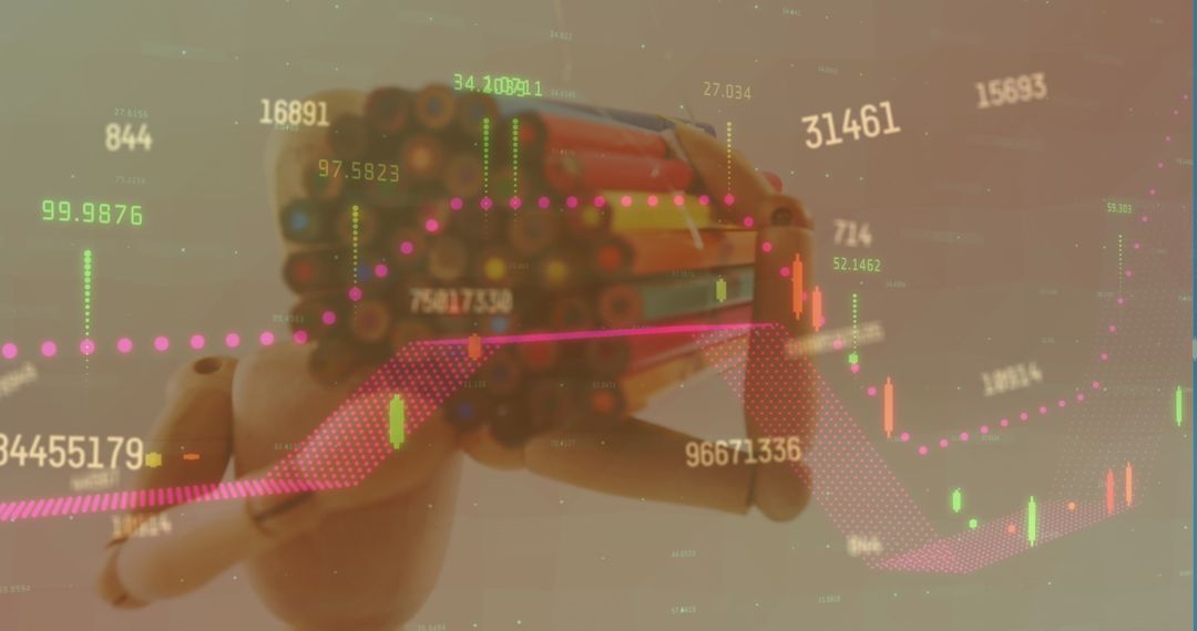 Mannequin with Pencils Amid Digital Financial Data Visualization
