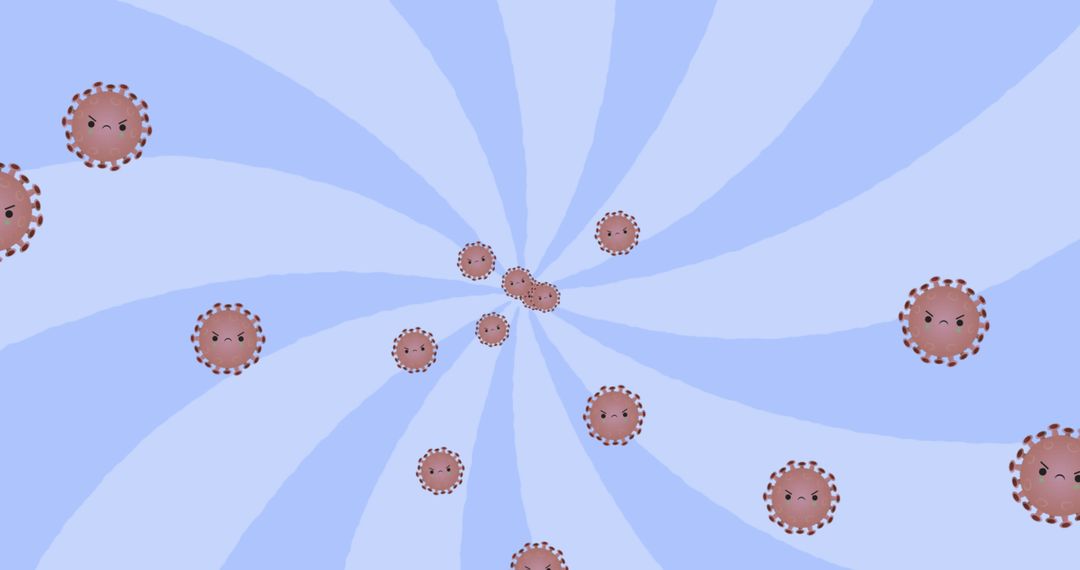 Falling COVID-19 Cells Over Blue Spiral Background