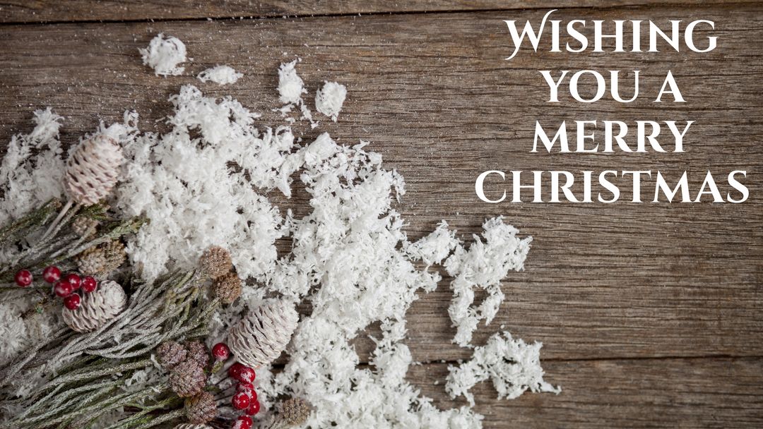 Rustic Christmas Card with Frosty Pine Cones and Red Berries