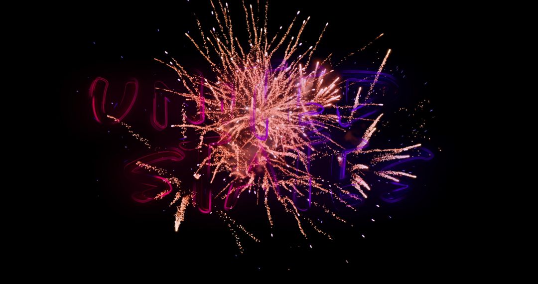 Vibrant Pink Fireworks Exploding Against Black Background with United States Text