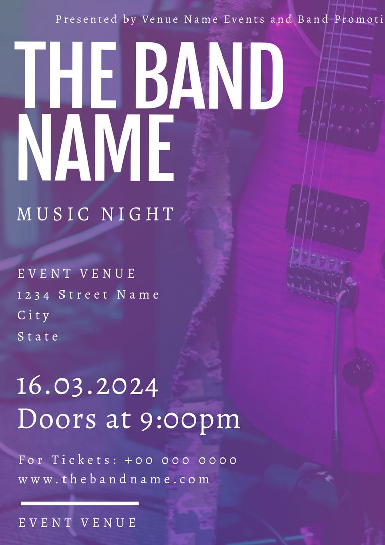 Live Music Night Poster with Electric Guitar and Event Details - Download Free Stock Templates Pikwizard.com