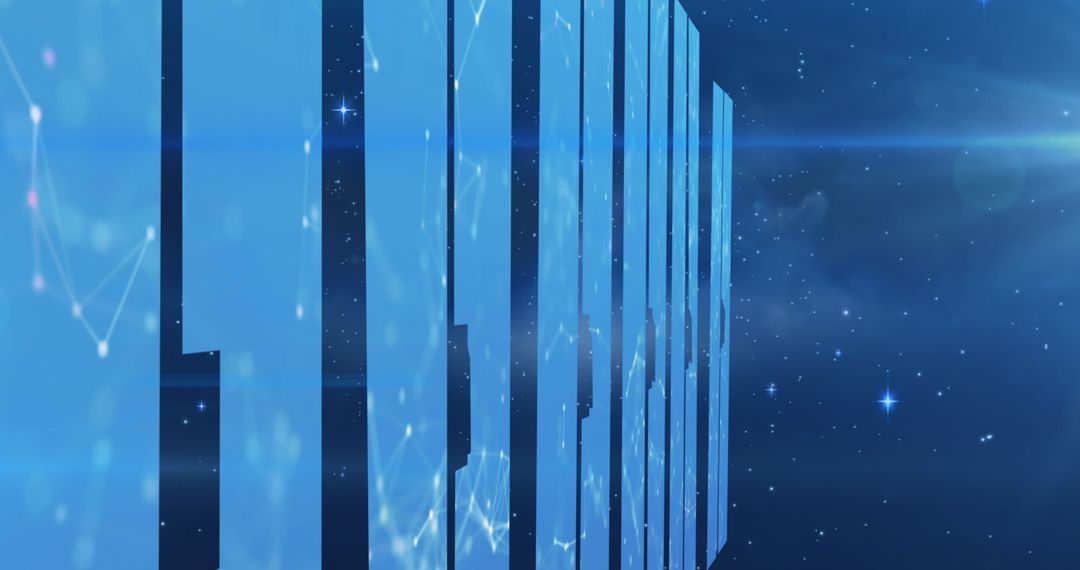 Abstract Digital Interface with Moving Shapes on Blue Background