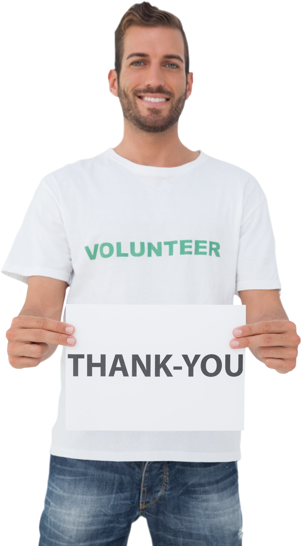 Transparent Portrait Grateful Volunteer Holding Thank-You Card - Download Free Stock Images Pikwizard.com