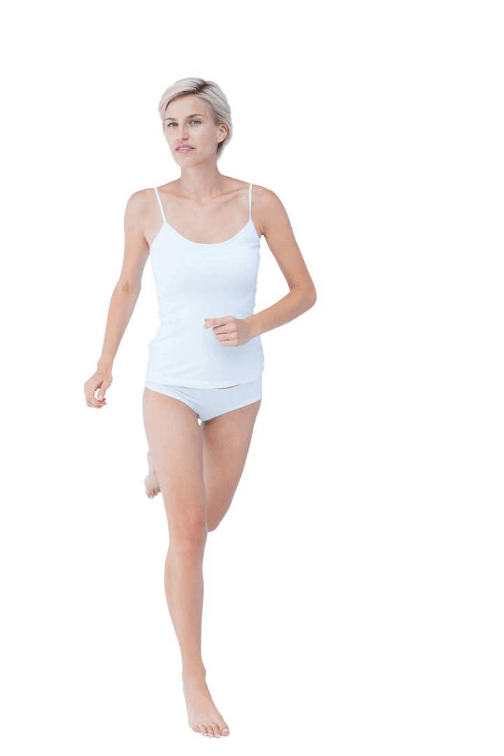 Transparent Young Woman Running in Active Pose