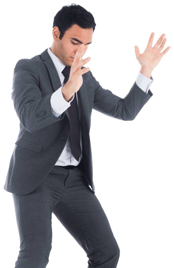 Confident Biracial Businessman Gesture on Transparent Background