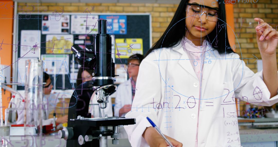 A digitally created image depicts a student in a lab coat engaging in science education. - Free Images, Stock Photos and Pictures on Pikwizard.com