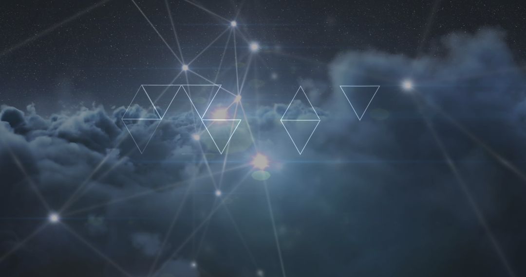Digital Triangles in Night Sky with Cloudy Background