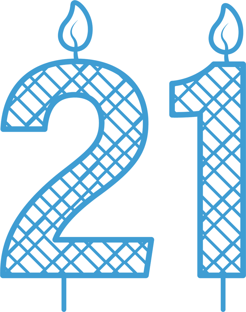 Transparent Blue Outline Number 21 with Candles for Birthday