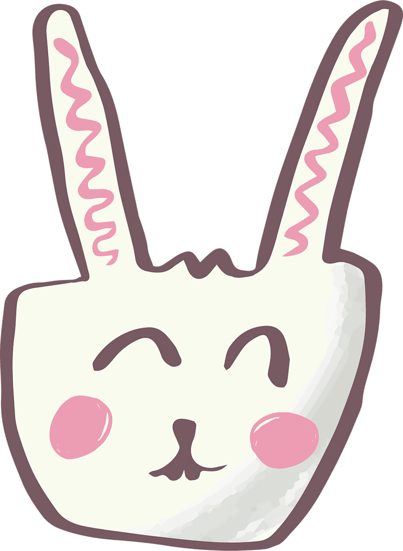 Happy Rabbit Face Illustration on Transparent Background