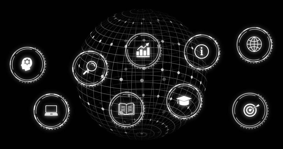Floating Digital Globe with Interconnected Education and Data Icons