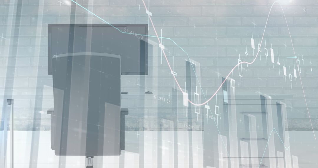 Digital Financial Data Overlaid on Office Workspace