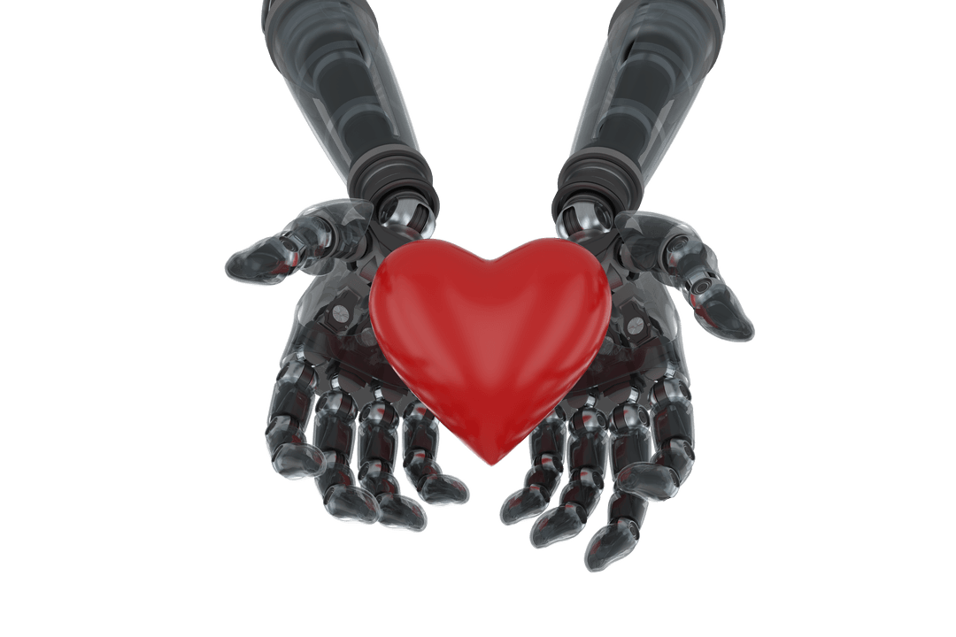 Robot Hands Holding Transparent Heart Shape Decoration
