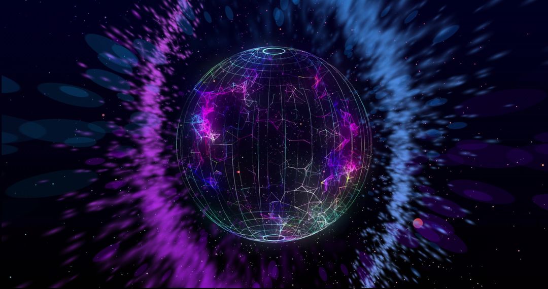 Colorful Light Trails Surrounding Globe on Dark Background