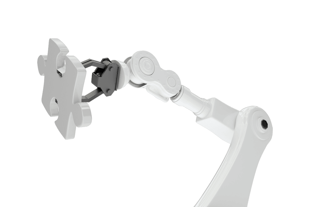 Robotic Arm Holding Puzzle Piece on Transparent Background